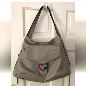 ⚘️WOW!Rare Aimee Kestenberg Handbag Gray Leathr Shouldr Hobo Bag Purse oil slick